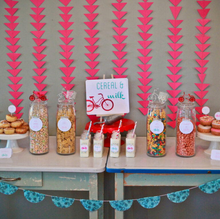 bicycle birthday party (in aqua, red and pink)