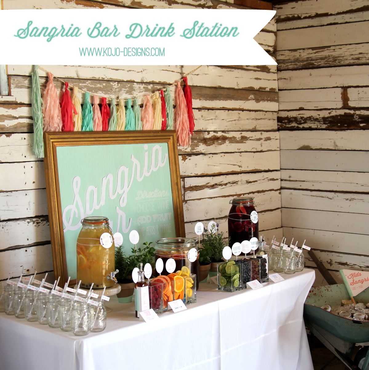 sangria bar drink station- add wine, fruit, herbs, and you have a seriously fabulous party station