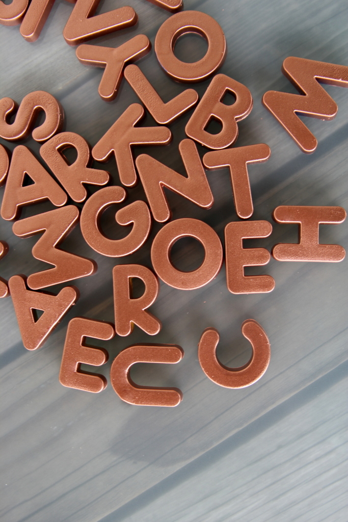 DIY metallic fridge alphabet magnets (gold would look great too)