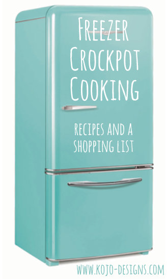 Overwhelmed by the idea of cooking from scratch every night? You don’t have to be! With one afternoon, a little planning, and some chopping, you’ll have a whole lineup of yummy dinners ready to pop into the crockpot or oven whenever you’re ready. Head on over to kojodesigns to get all the recipes.