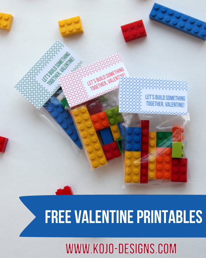 free printable valentines- 'let's build something together' lego labels