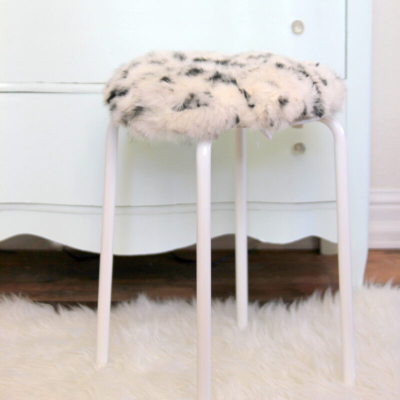 IKEA hack stool- how to make a fur topped stool with a $6 IKEA stool