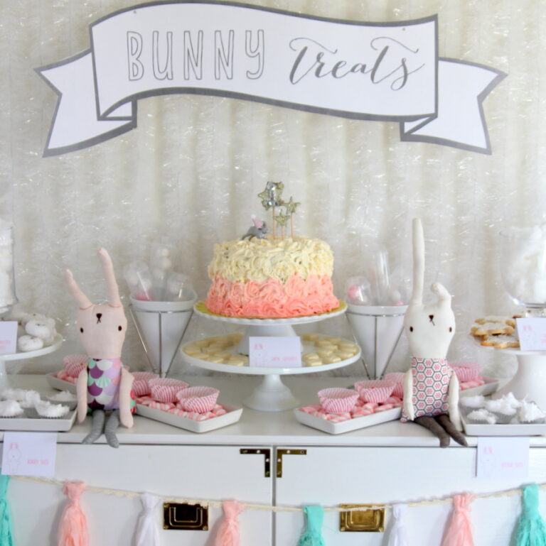 snow bunny first birthday party