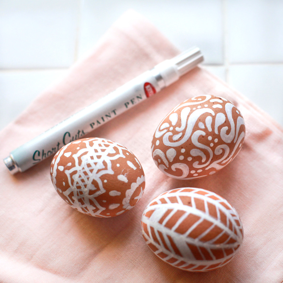 White pen on brown eggs. 