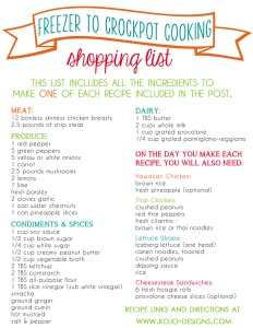 shopping list for crockpot to freezer cooking at kojo-designs