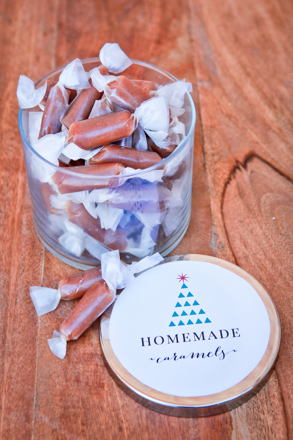 homemade caramels and a free printable label