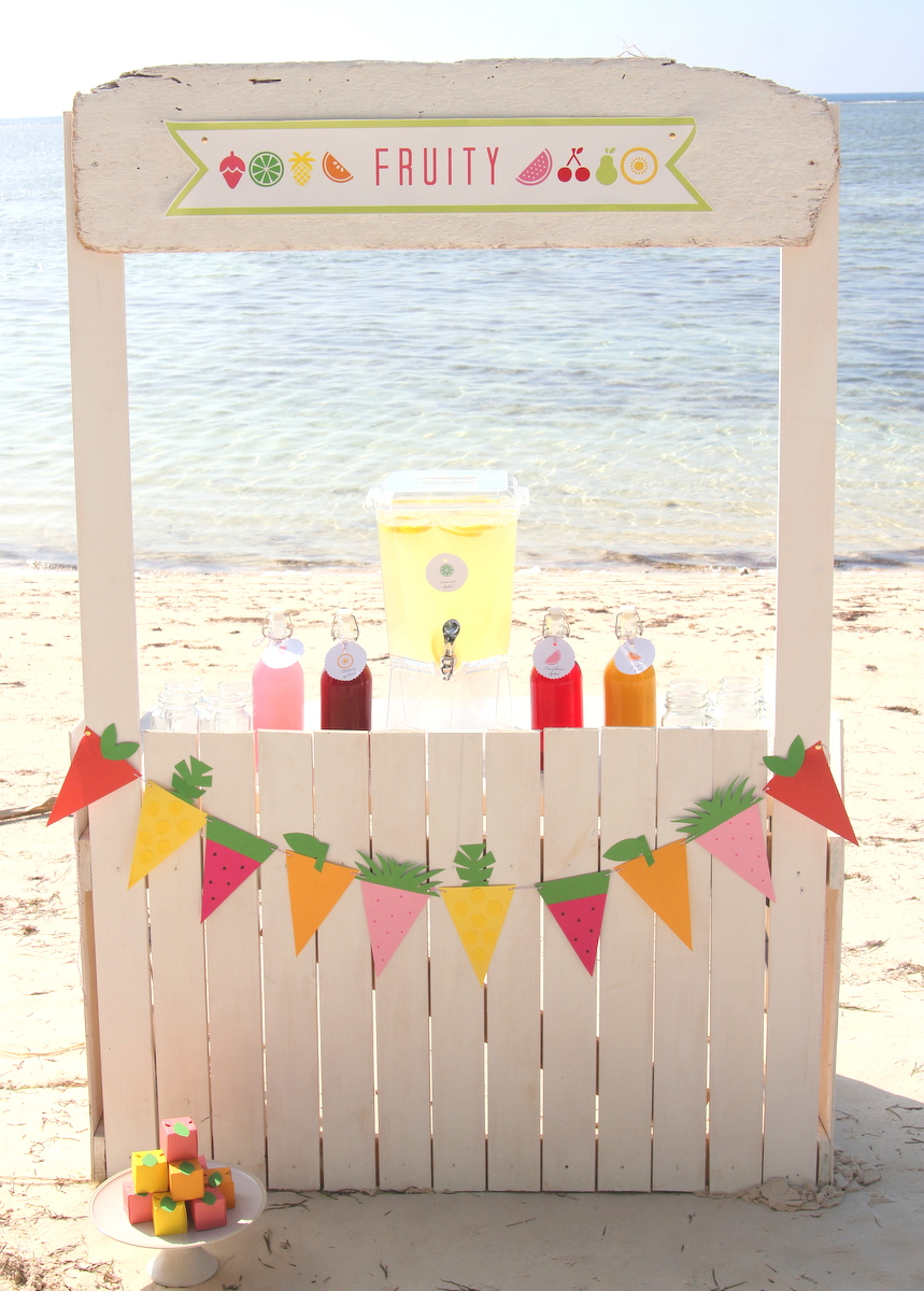 fruit party and a juice bar- the fruit garland and fruit favor boxes are so easy (the how to's are included)