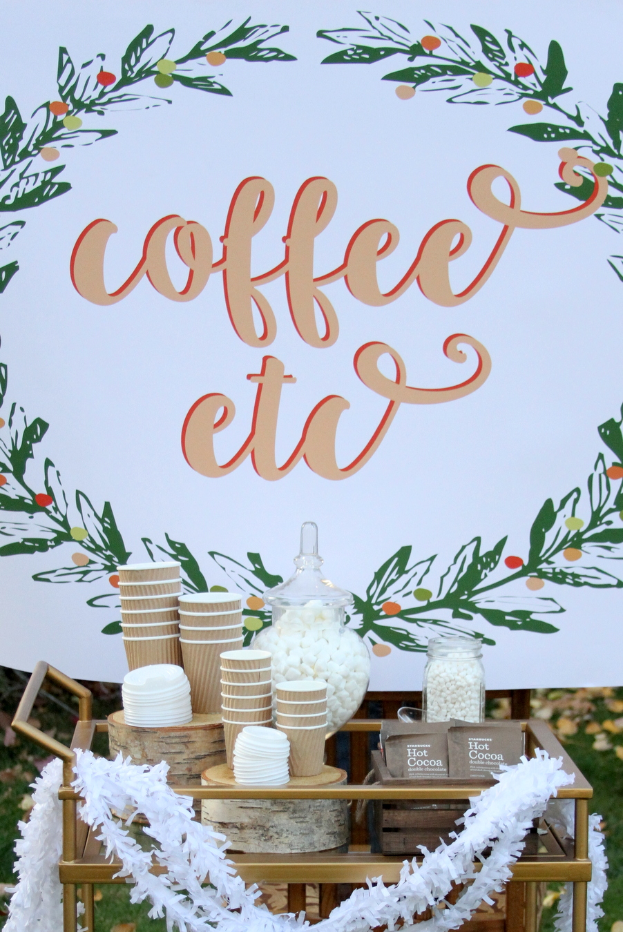 Perfect for the holidays (or just brunch)- a warm beverage station! So easy to put together. Free printable poster PDF included (until Thanksgiving).