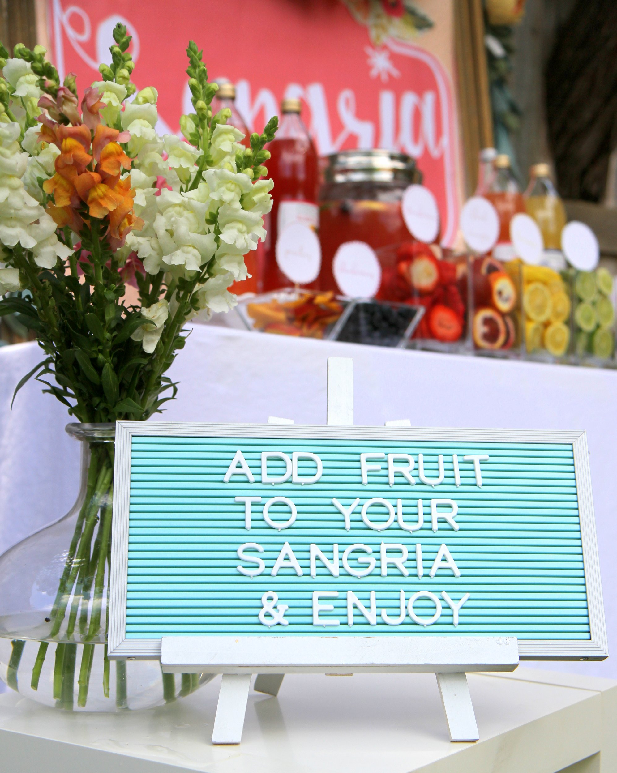 Sangria Bar- the prettiest drink station for summer parties, showers, and weddings