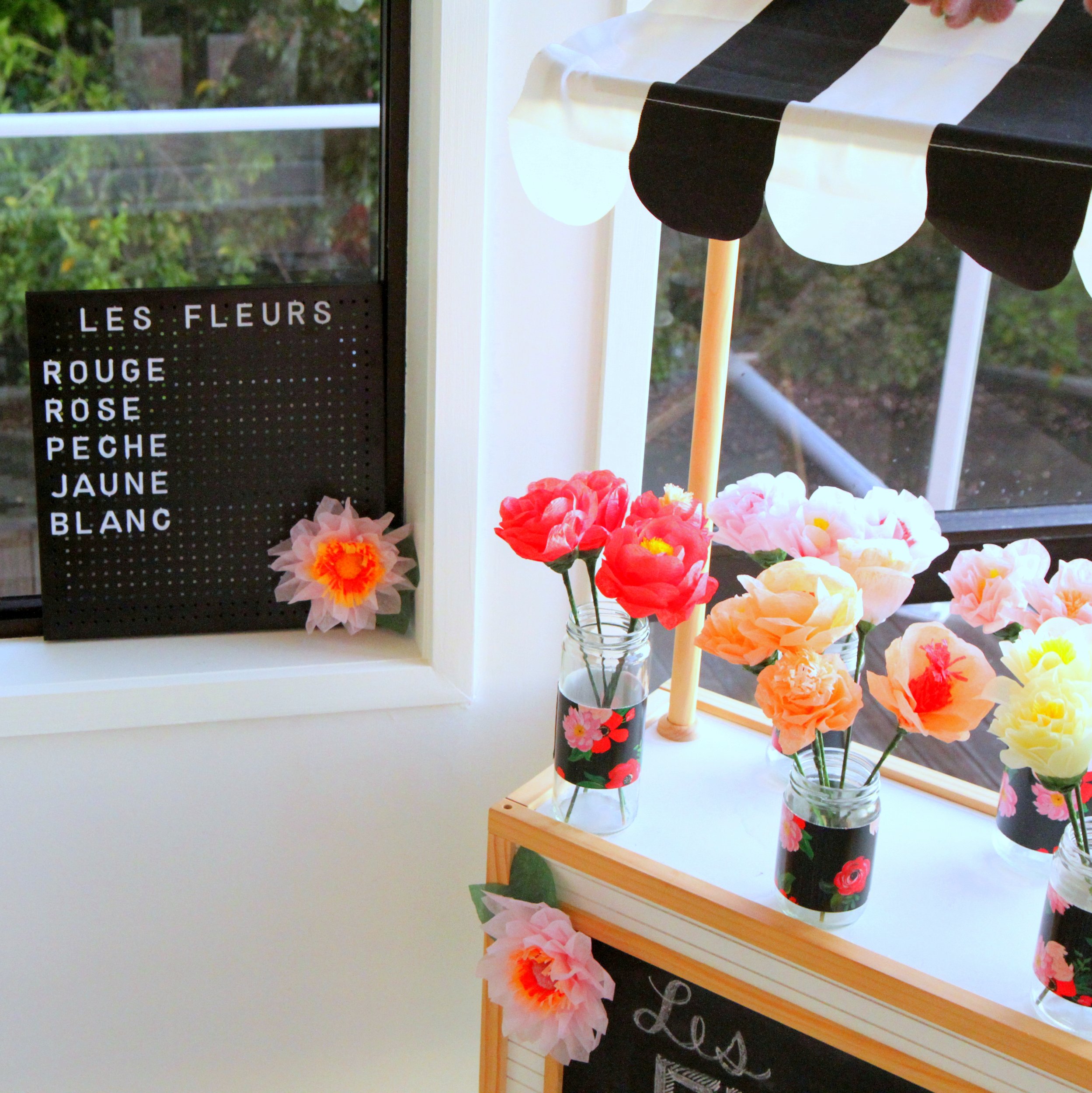 flower bar at a paris themed birthday party