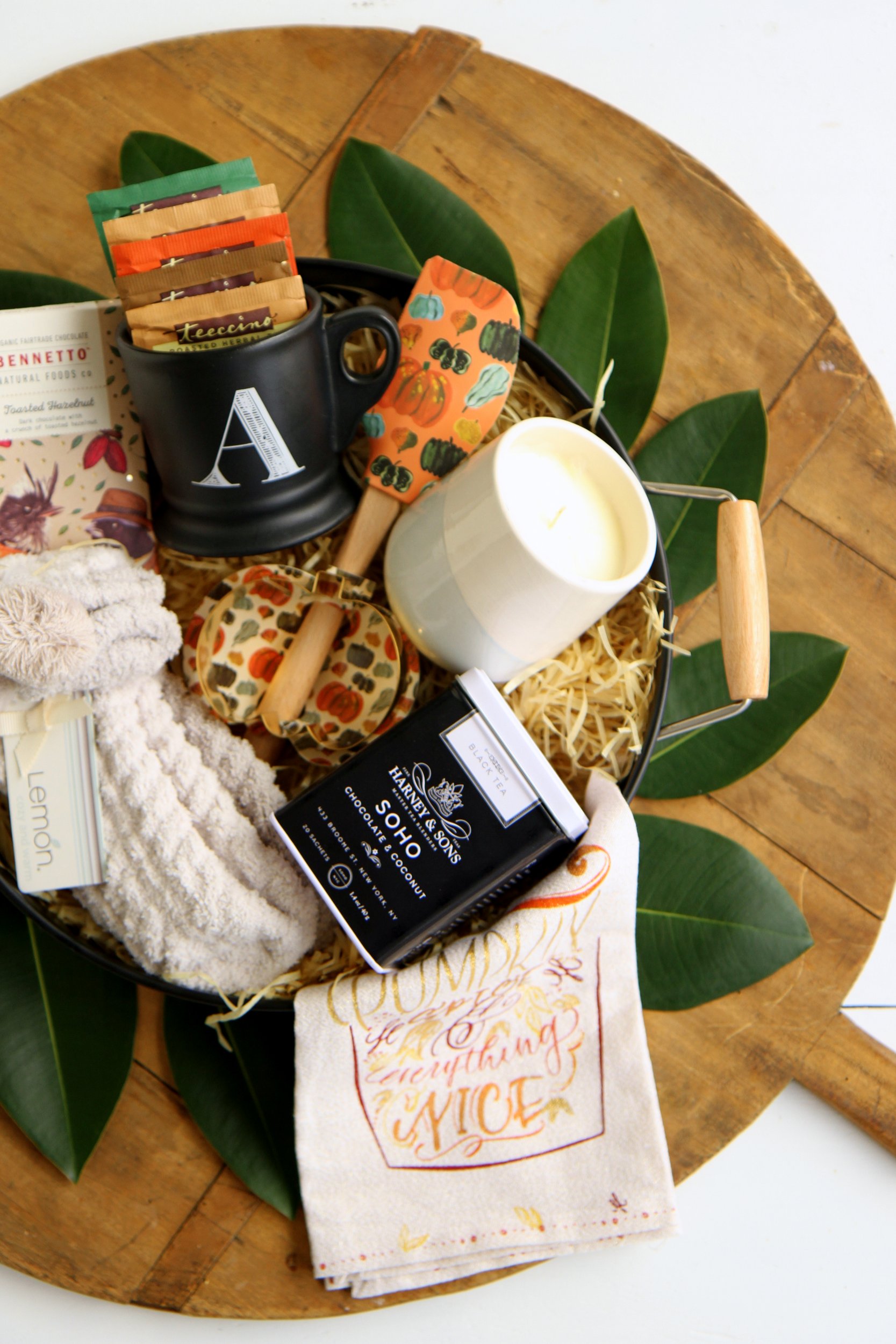 the coziest fall gift basket- perfect for a thanksgiving hostess gift