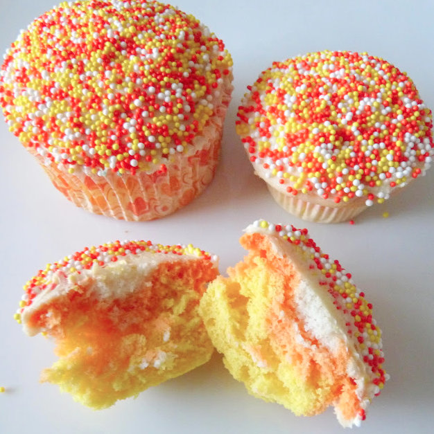 candy corn layered cupcakes
