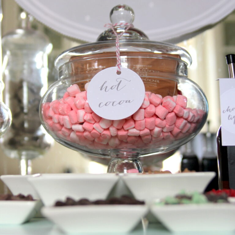 a cozy hot chocolate bar for the snow bunny party