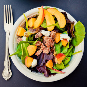 peach, pecan and goat cheese salad