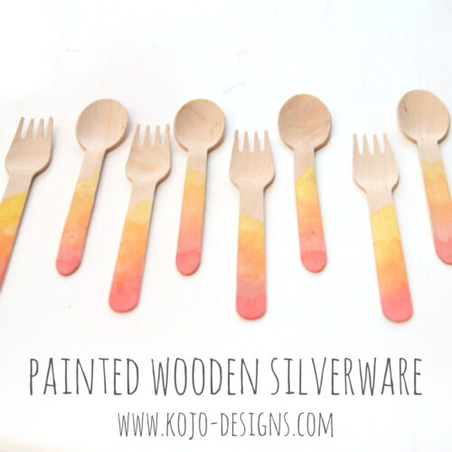 add watercolor paint to wooden/bamboo silverware for perfectly customized party cutlery!