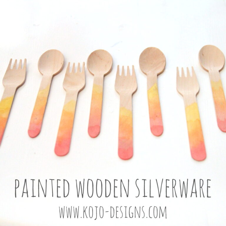 watercolor painted wooden silverware