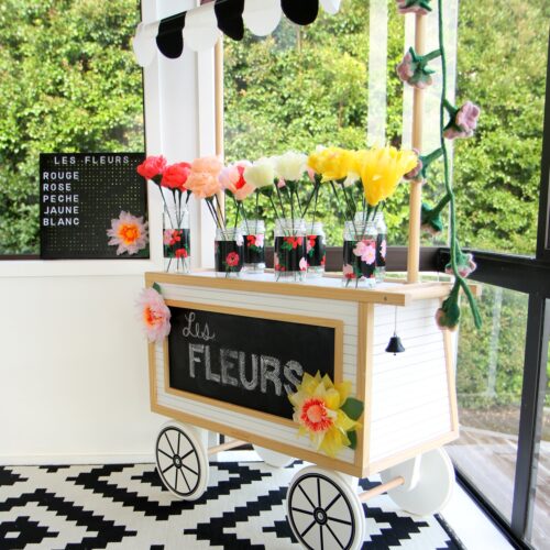 build your own bouquet bar for a paris themed birthday party